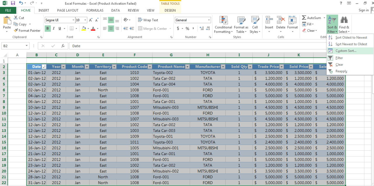 Sorting function in Microsoft Excel - Commerce Curve
