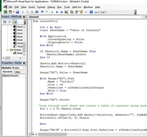 Table Of Contents With Macro in Excel | Commerce Curve